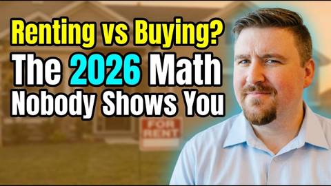 Split image comparing renting an apartment versus buying a house with 2026 monthly cost figures